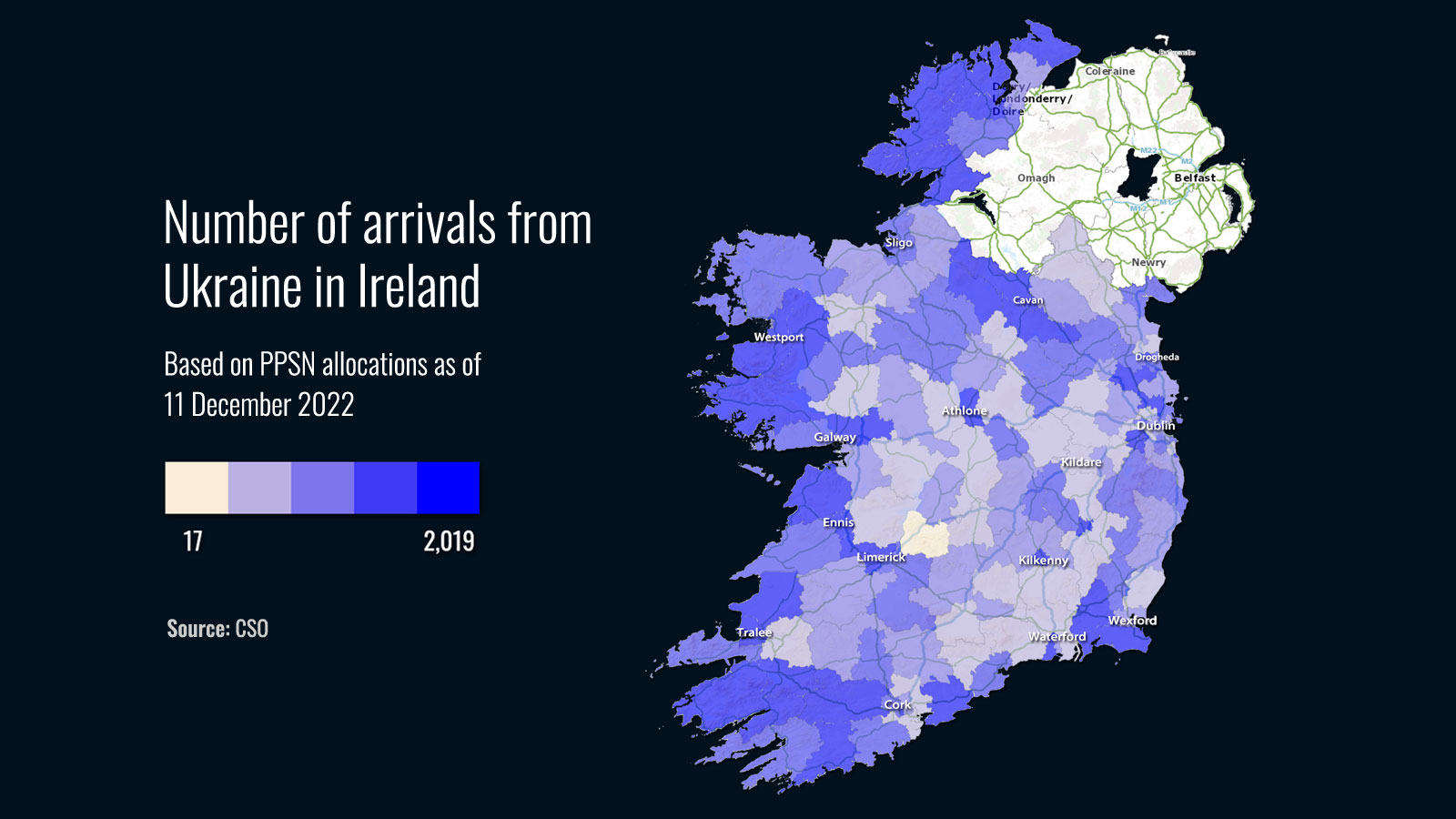 Ukrainian Arrivals as at 11 December 2022 based on PPSN allocations